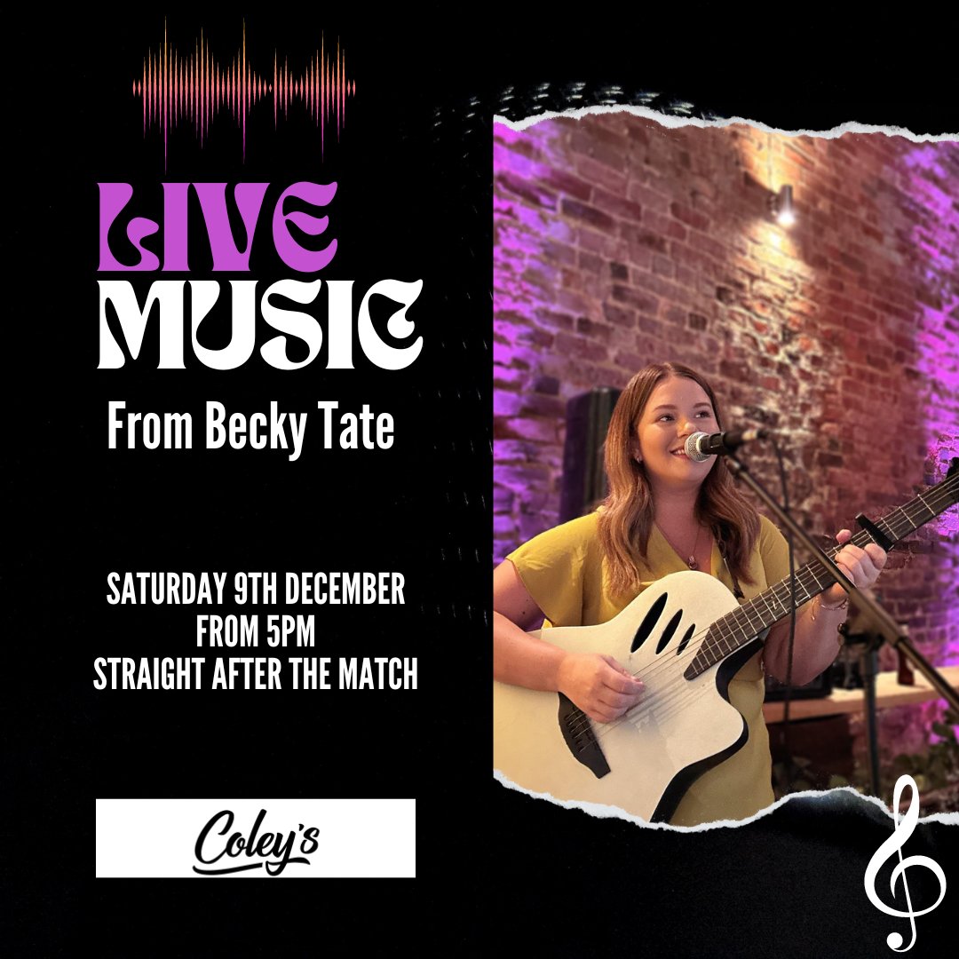 🎤 LIVE music from BECKY TATE this Saturday in Coley's straight after the match against Doncaster! Open from 12pm! Don't forget your match ticket 🍻