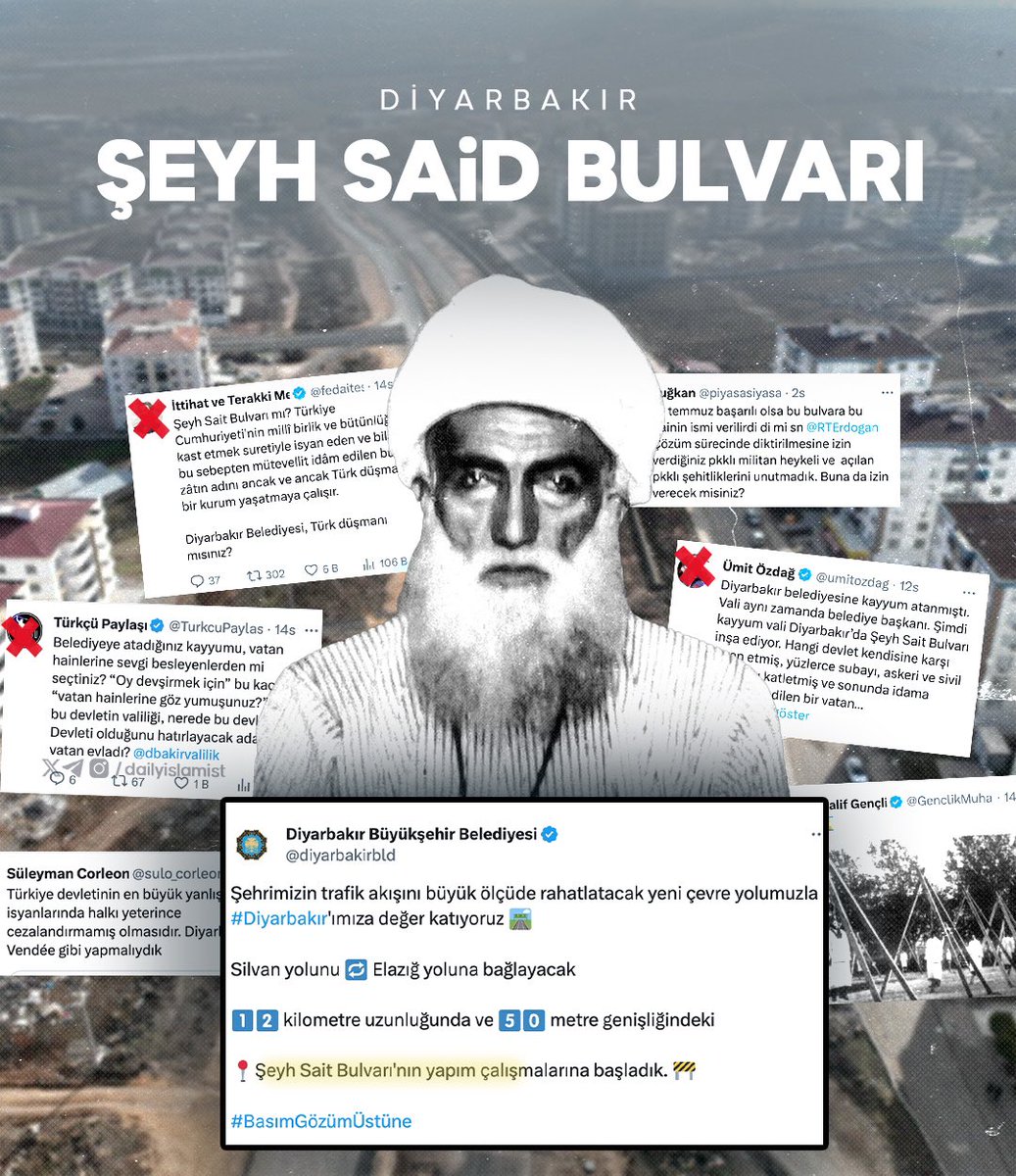 💢 Kayyum idaresindeki Diyarbakır Büyükşehir Belediyesi, Şeyh Said Bulvarı'nın çalışmalarına başladığını duyurunca
"kemalist yobazlar" deliye döndü ⚠️