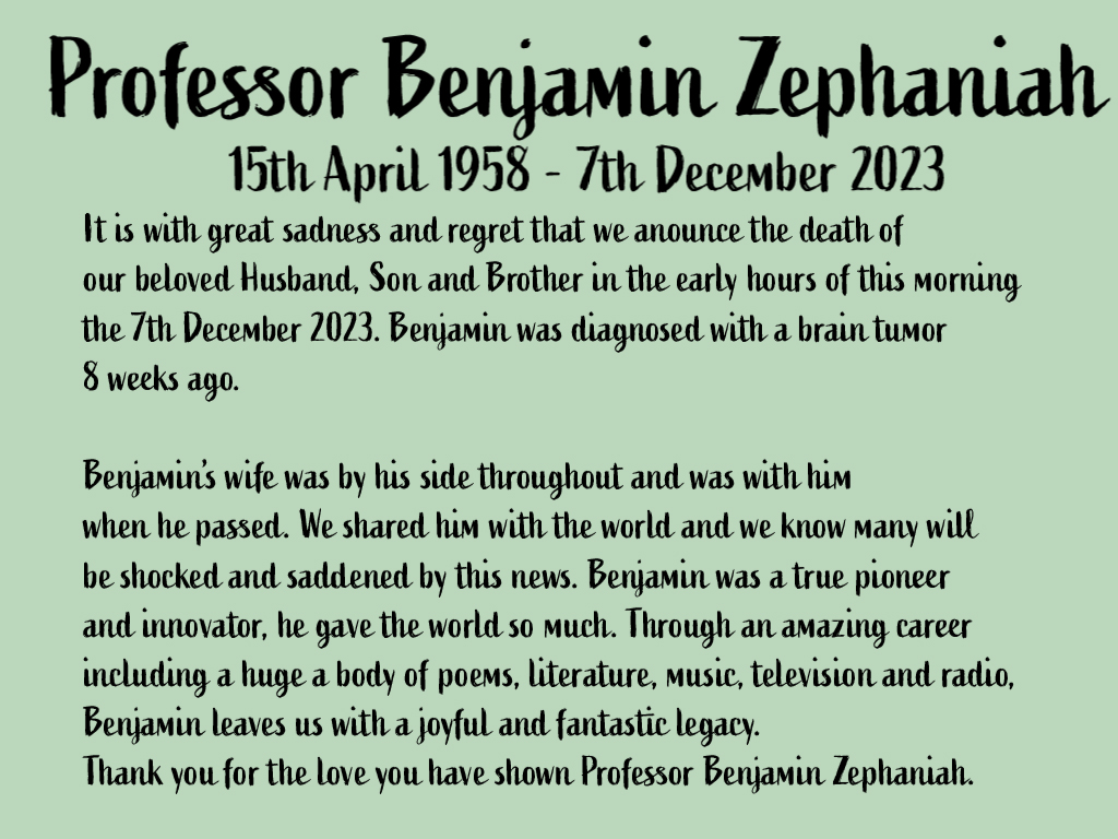 Professor Benjamin Zephaniah (@BZephaniah) on Twitter photo 2023-12-07 11:19:27