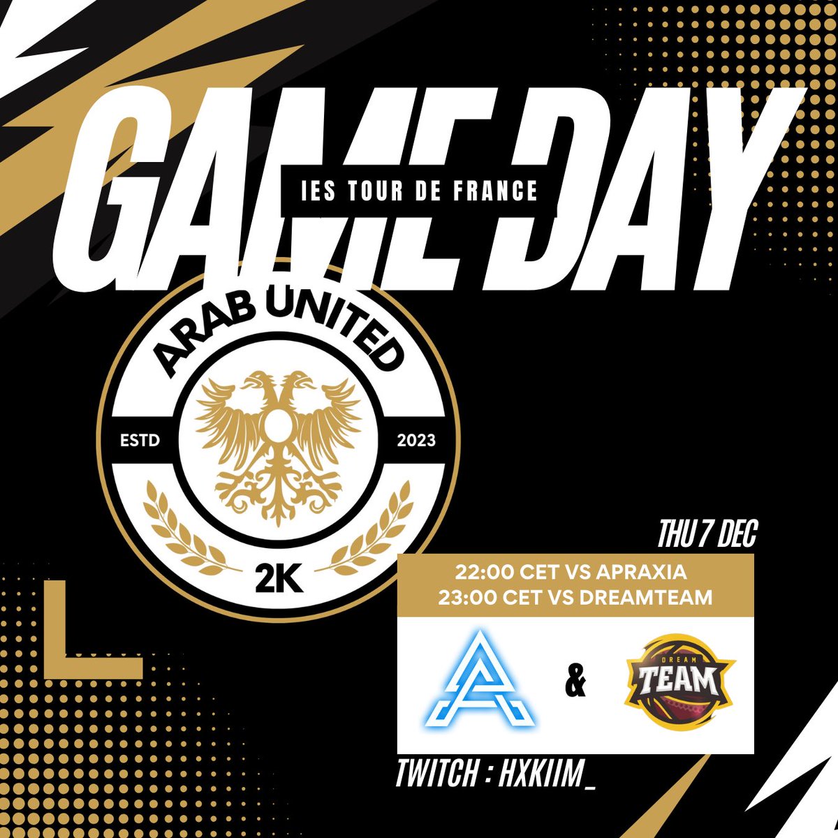 L’équipe va tenter ce soir de continuer sur ça bonne dynamique avec deux belles rencontres en perspective pour le compte de l’<a href="/2K_IES/">International E-Sports (IES)</a> Tour de France 👀
 
22:00 🆚 <a href="/ApraxiaEsport/">🇨🇭 Apraxia Esport NBA 2K 🎮</a> 
23:00 🆚 DreamTeam

A suivre ici ! 👉🏼 twitch.tv/hxkiim_