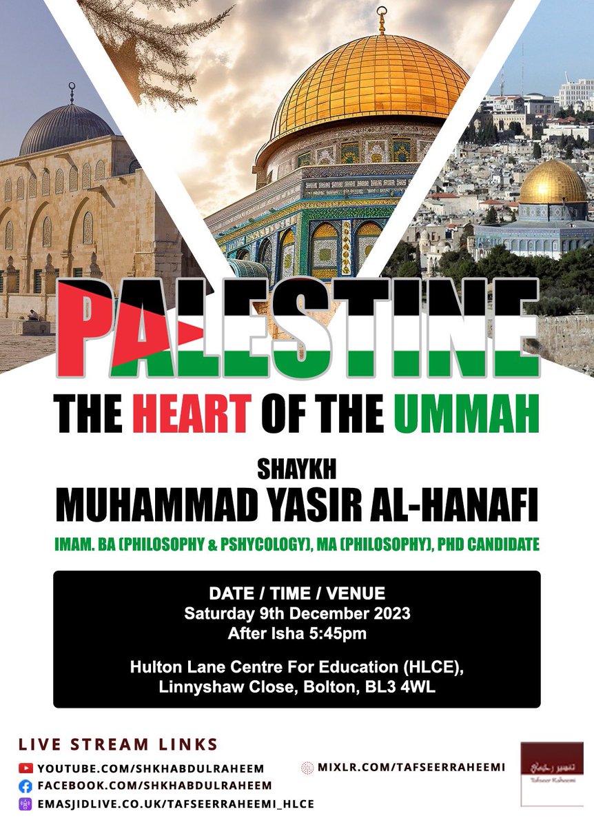 safwaanl's tweet photo. Special event this saturday in Bolton inshallah with sheikh @YasirAlHanafi 

Please do try to attend and inform others so they can also benefit inshallah. https://t.co/Uk1MWWj2Lm