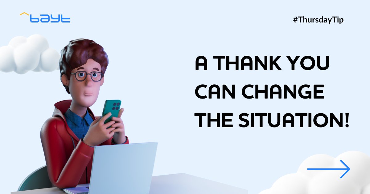 Baytcom's tweet image. Thursday Tip #2: Practice workplace gratitude! A small gesture of appreciation has the ability to spark a series of favorable outcomes. Share your favorite workplace gratitude moment with us in the comments below! 
#Thursdaytips #Bayttips