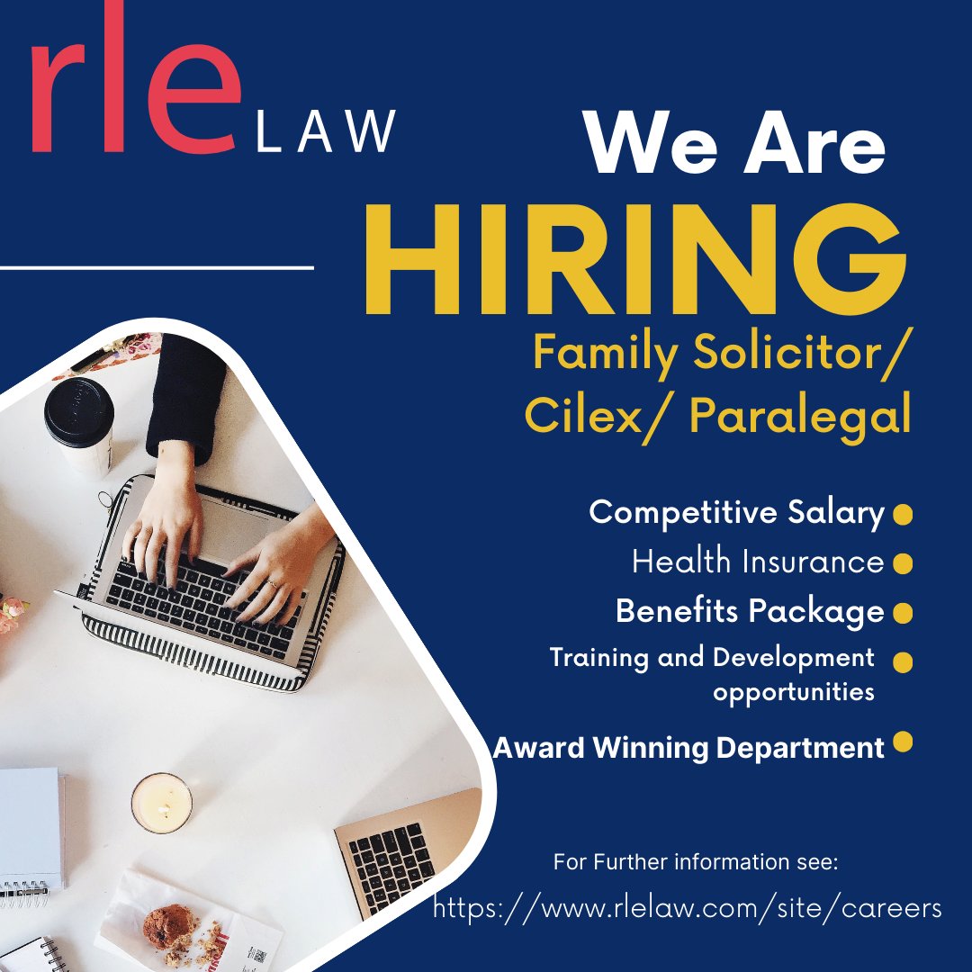 RLELaw's tweet photo. We are currently recruiting within our Family Law Department. We are accepting applications from fee earners at all levels, including Paralegals, Experienced Trainee Solicitors, Solicitors and Legal Executives. Please send CVs to delyth.ames@rlelaw.com https://t.co/hiTQBVoNDl