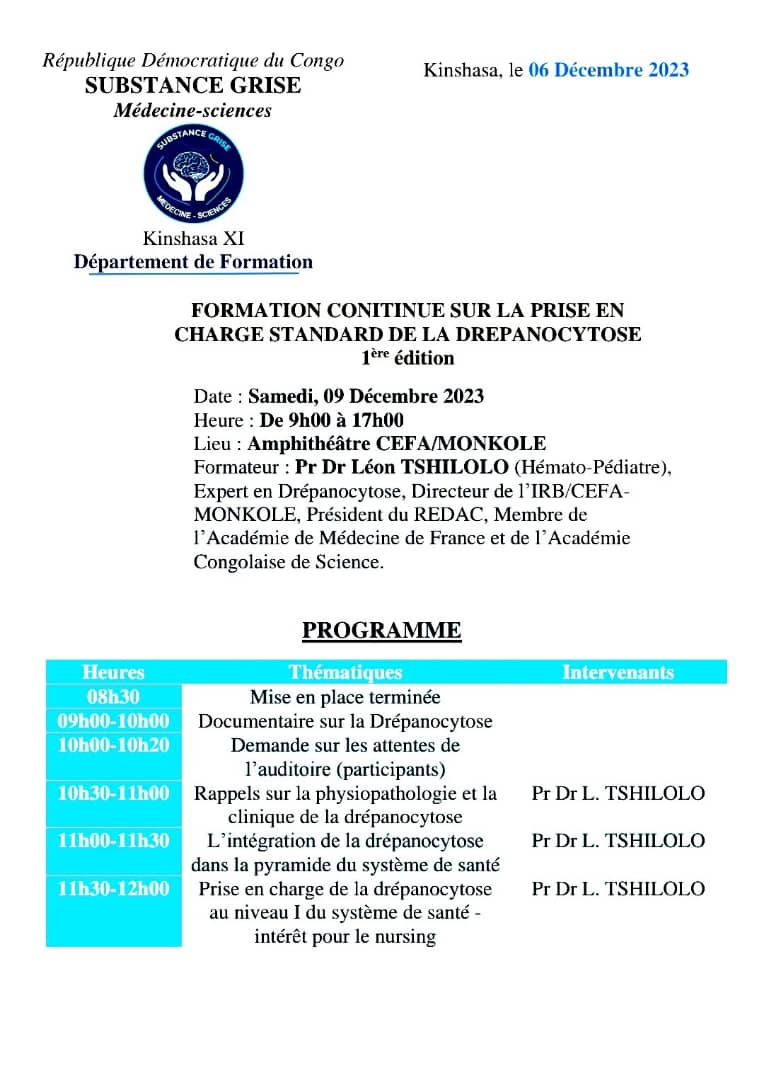 JeredMango's tweet photo. Programme de formation continue sur la Drépanocytose à CEFA-MONKOLE avec le Professeur Dr Léon TSHILOLO. @DeniseNyakeru @FondationDNT https://t.co/8fli90KhNf