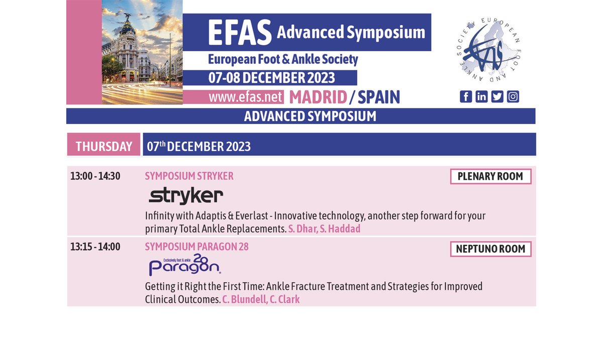 European Foot & Ankle Society (@efasnews) on Twitter photo Meet the #efas Advanced #symposium #Madrid 2023 partners: attend the industry workshops & visit the exhibition hall during the lunch break!
The <a href="/EFASnews/">European Foot & Ankle Society</a> would like to express its heartfelt thanks to companies that have supported to the organization of this symposium. Meet the #efas Advanced #symposium #Madrid 2023 partners: attend the industry workshops & visit the exhibition hall during the lunch break!
The <a href="/EFASnews/">European Foot & Ankle Society</a> would like to express its heartfelt thanks to companies that have supported to the organization of this symposium.