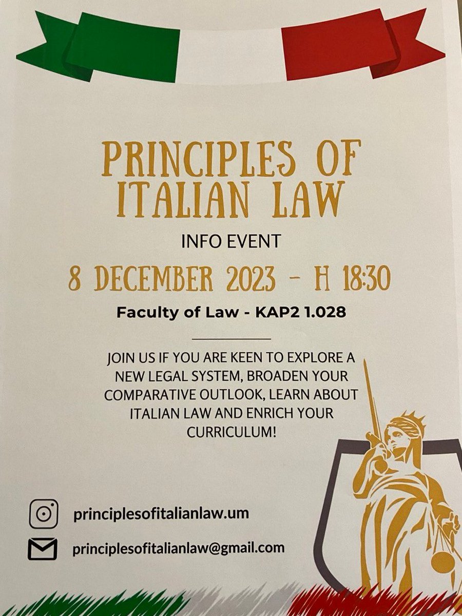 At @lawinmaastricht, this brilliant student initiative gives ELS students the opportunity to learn more about key areas of the Italian legal system. Our vibrant community of Italian scholars at UM is proud to be part of this great initiative. Join tomorrow's info session!