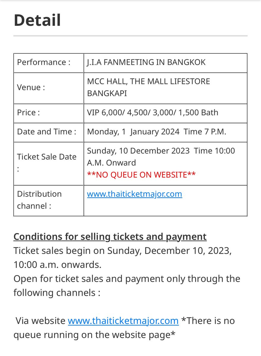 JIAsMoment's tweet photo. 🤩#JIAFanMeetinginBangkok 
🗓️𝗦𝗵𝗼𝘄 𝗗𝗮𝘁𝗲：Jan. 1st， 2024
🎟️𝗧𝗶𝗰𝗸𝗲𝘁 𝗦𝗮𝗹𝗲 𝗗𝗮𝘁𝗲：
Sunday 10 December 2023, 10:00
#MengJia #孟佳  #Bangkok https://t.co/isxkcwag2q