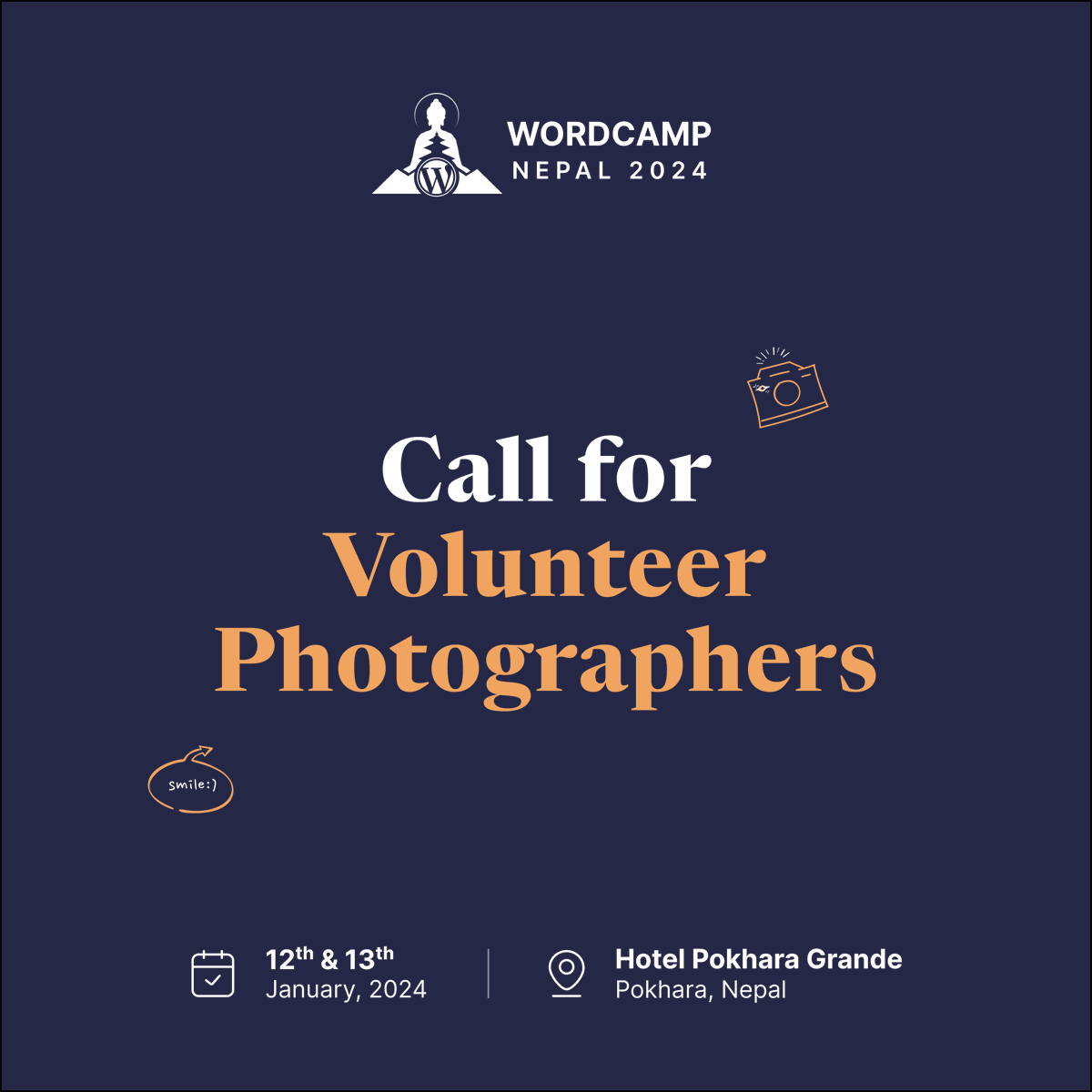 WordCampNP's tweet image. Calling All Shutterbugs!

Join us as Volunteer Photographers for WordCamp Nepal 2024!

nepal.wordcamp.org/.../call-for-v…

Selected photographers will receive special passes and the chance to contribute to the WordPress legacy.

#WCNP #WCNP2024 #WordCampNepal