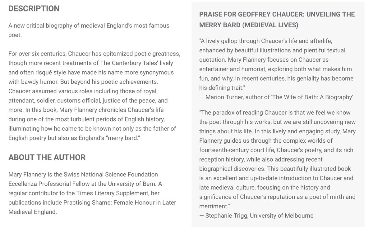 My Chaucer biography is available for pre-order at a **20% discount** @reaktionbooks (UK) until 31 Dec 2023—that’s only £15.56!!! Please share widely! I’m so grateful to Marion Turner and @stephanietrigg for their generous words about the book. 🙏 reaktionbooks.co.uk/work/geoffrey-…