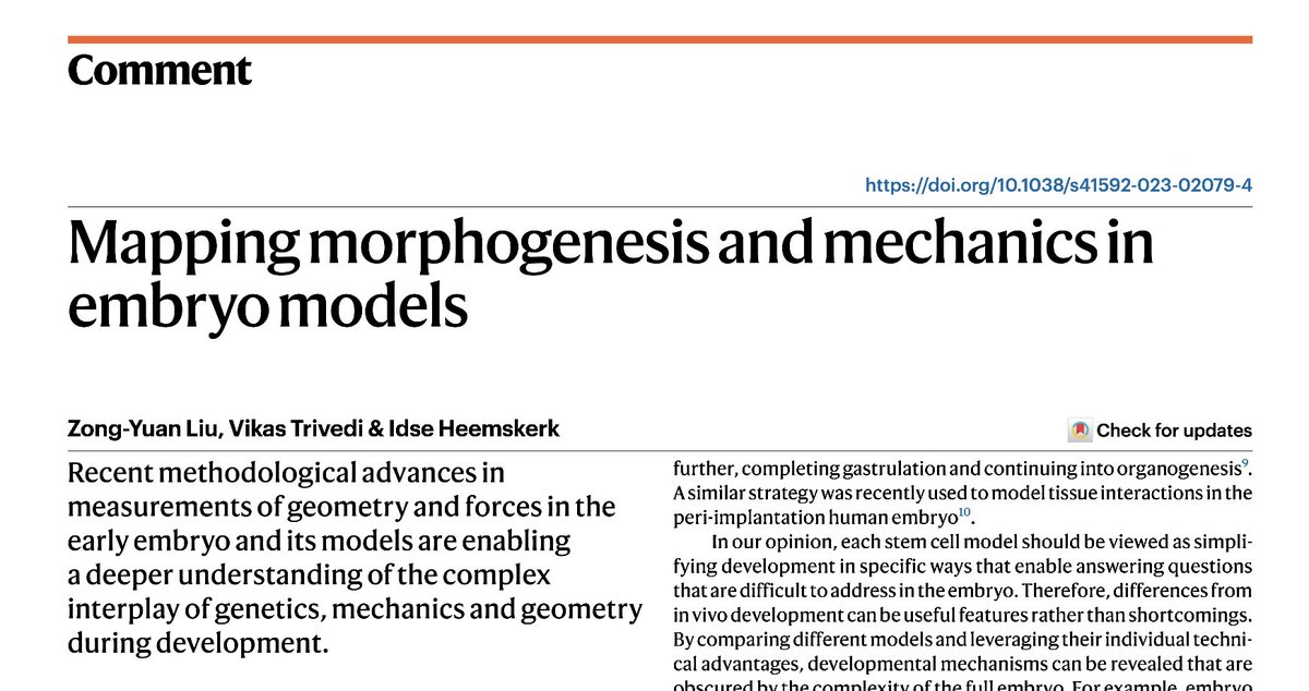 Very happy to have contributed to this @naturemethods' Methods of the Year 2023 Comment led by @IdseHeemskerk and Zong-Yuan Liu on recent advances in measuring mechanics of embryo models! Thanks to #morpho23 @KITP_UCSB that made this interaction possible!