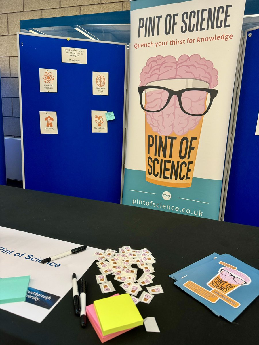 Exciting!! Look what’s popped up at #LboroResConf23 🧪🥼 Come and drop by to find out how to get involved with #PublicOutreach at @pintofscience Loughborough 2024!