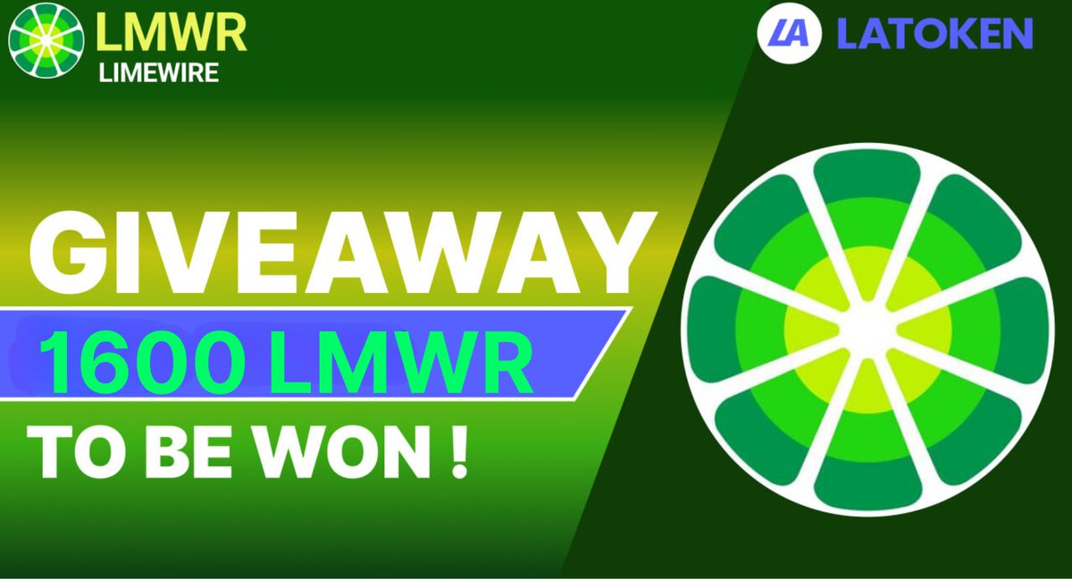 Latoken_cex's tweet photo. 🏆 1600 LIMEWIRE (LMWR) GIVEAWAY on LATOKEN

🔥 160 Winners.
✅ Complete all tasks and qualify for the Airdrop.
📲 Share with 5 Friends and Follow.
⏰ December 7, 2023 - December 12 2023.

👉 JOIN GIVEAWAY (https://t.co/8wOfBcTfPi) https://t.co/YDnfVsvROj