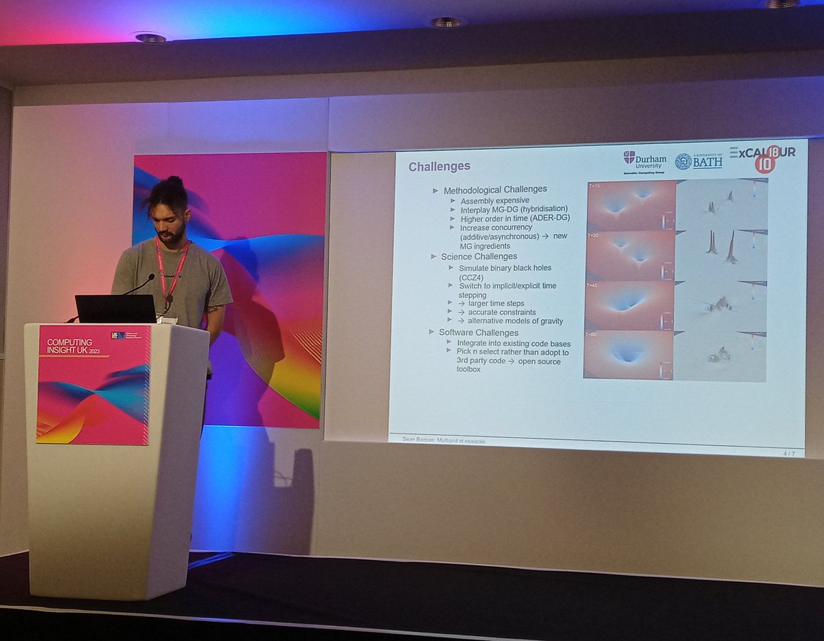 #ExCALIBUR ExaHyPE project are using the grand challenge of black hole simulation to drive much of their work. Sean from @ARC_DU describes the role of Multigrid to enable this and some of the challenges at #CIUK2023