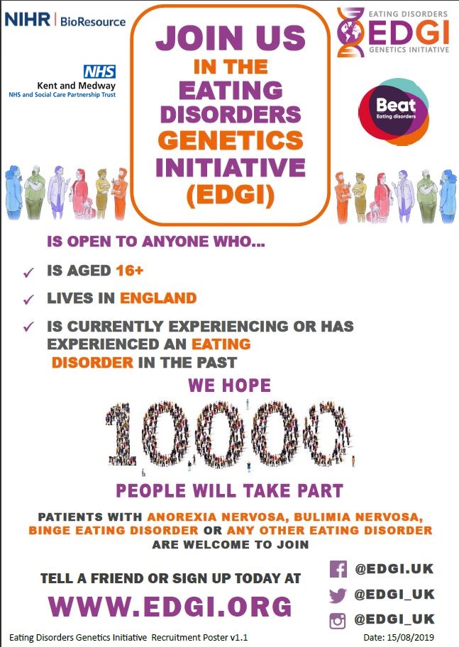 KMPT are supporting the Eating Disorders Genetics Initiative (@EDGI_UK) and encourage anyone with an #eatingdisorder to sign up and join the 10,000 people helping to make a change in #mentalhealth research. Sign up at edgiuk.org @NIHRresearch @NIHRMaudsleyBRC @BeatED