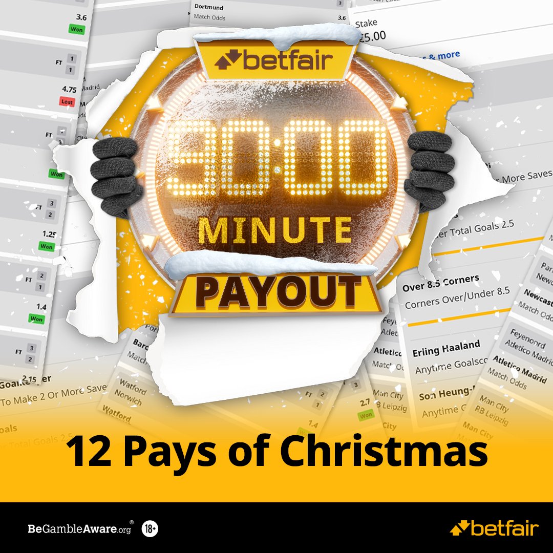 Betfair's tweet photo. #12PaysOfChristmas π
Dig out those betslips let down in the most dramatic fashion.
Weβre in the midst of giving away Β£90 in free bet credits EVERY day to our unluckiest punters until Sunday!
Just share that screenshot with #12PaysOfChristmas to enter!
(T&Cs below)