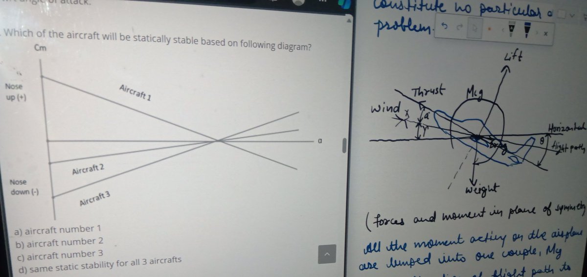 DivyanshMohit's tweet photo. Which of the aircraft will be statically stable based on following diagram. 
A/C 1
A/C 2 
A/C 3
Or
Same static stability for all 3 aircraft
🙄
#Avgeek #Pilots  #Engineering #Avgeeks #Aerospace https://t.co/OE9QWAGprG