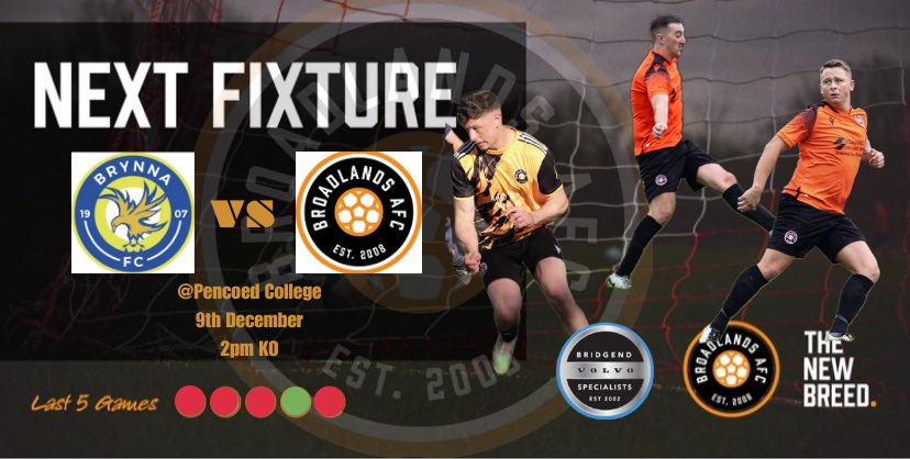 A really tough fixture to end 2023 for the boys this weekend against a top Brynna FC side. As always the boys will give it their best 💪🖤🧡