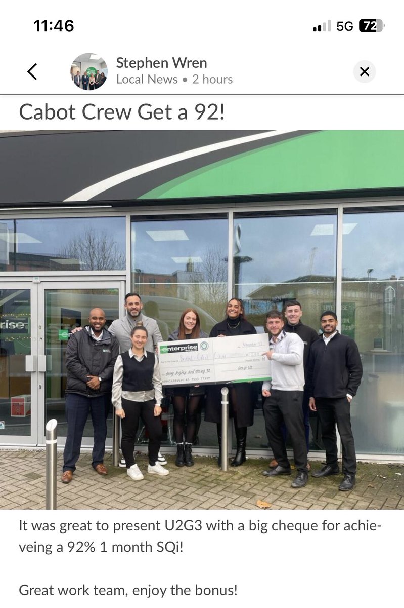 Cabot Crew get a 92! Couldn’t be prouder of team U2G3, 92 ESQi for November. Hard work pays off💚✨