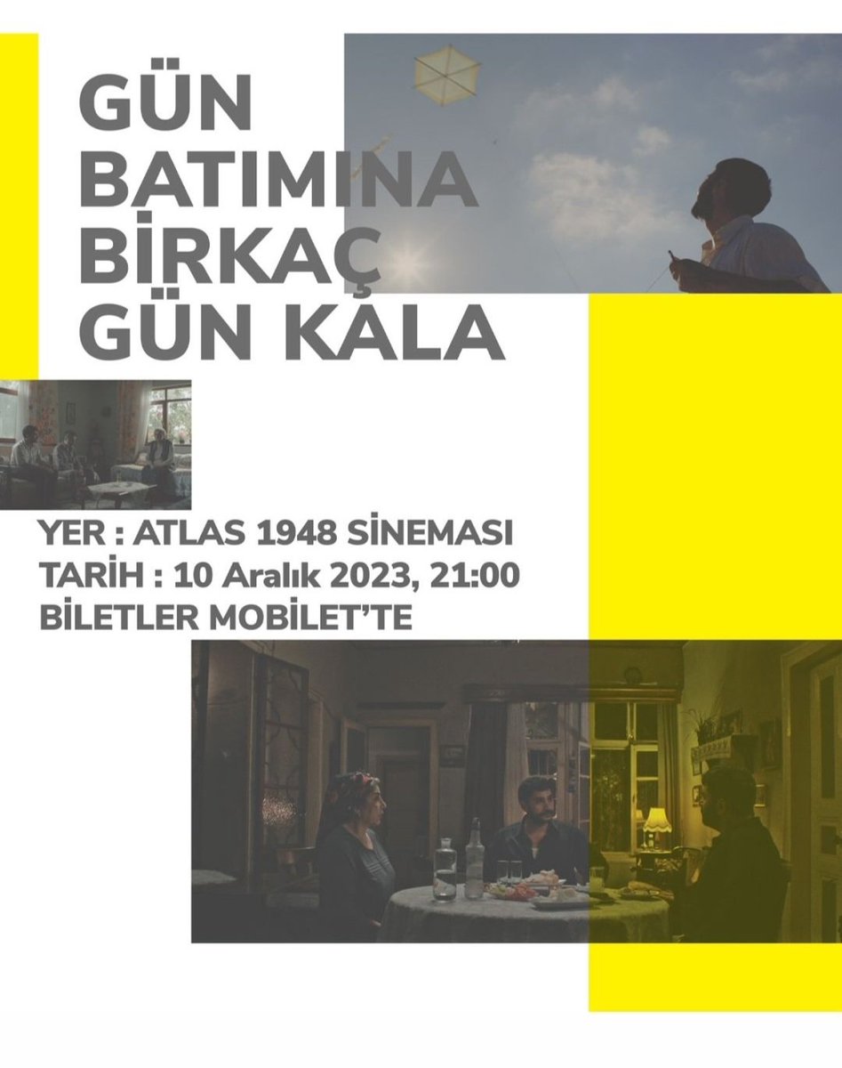 Gösterim tarihimiz. 

mobilet.com/tr/event/25768/

#Günbatımınabirkaçgünkala