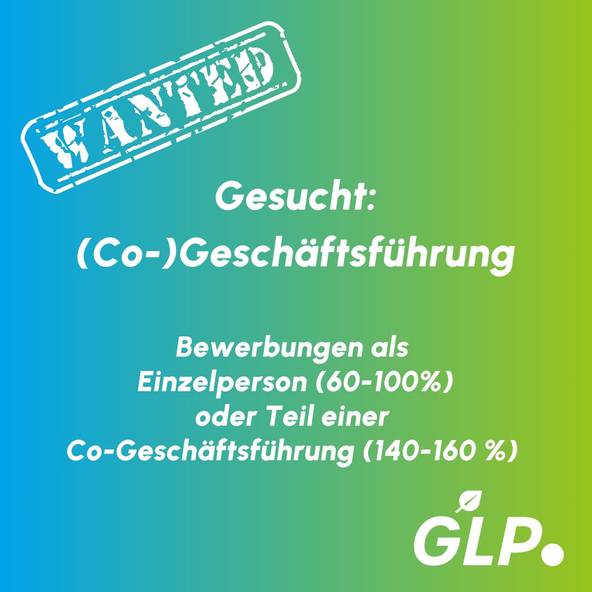 Du suchst eine neue Herausforderung und möchtest liberale Wirtschafts- und Gesellschaftspolitik mit einer nachhaltigen Umweltpolitik verbinden?💚💙 Wir suchen per 1. März 2024 eine (Co)-Geschäftsführung! Bewirb dich jetzt 👉zh.grunliberale.ch/Partei/stellen…