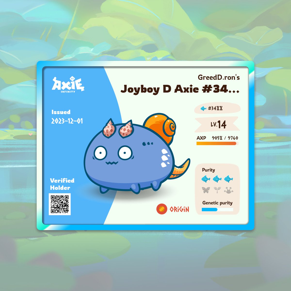 GreedDRon's tweet photo. @gall3ry_3 Memento #995

My Origin Axie named "Joyboy D Axie".
Highest level axie among my collection of axies and was gifted by the OG Chad Sir @Coco__Bear from one of his giveaways. #TeamSleepless

@gall3ry_3

#AxieiDCard #mybestaxie #Gall3ry #Gall3ryAxie
https://t.co/Dp5MdkWaWc https://t.co/vr5HIOHoWa