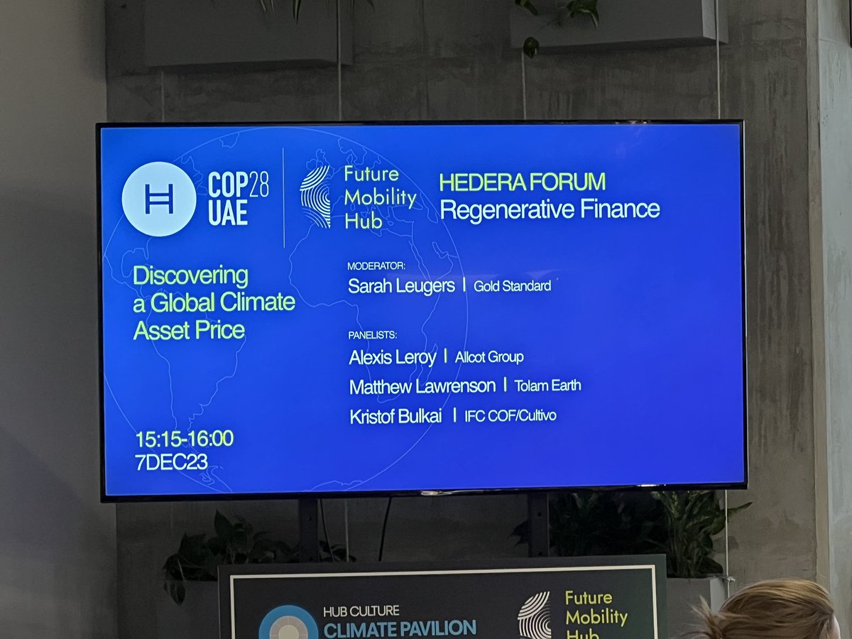 Great session on discovering a global climate asset price with @ALLCOTGROUP @goldstandard @TolamEarth @IFC_org @hedera @HBAR_foundation @geisenbergerwes @chasker