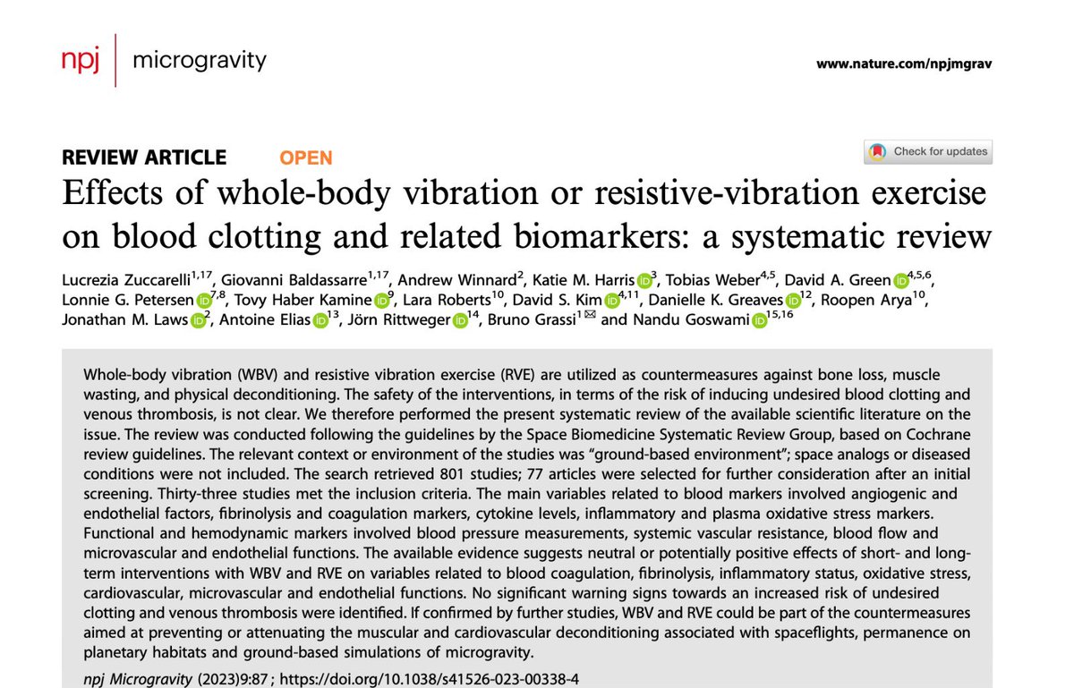 lucy_zucca's tweet photo. Read our latest #research on #bloodclotting and #vibrationexercise, published with @SpringerNature in @Nature_NPJ. Read here: https://t.co/VIEBAfEdYb https://t.co/V4Z0tnCG37