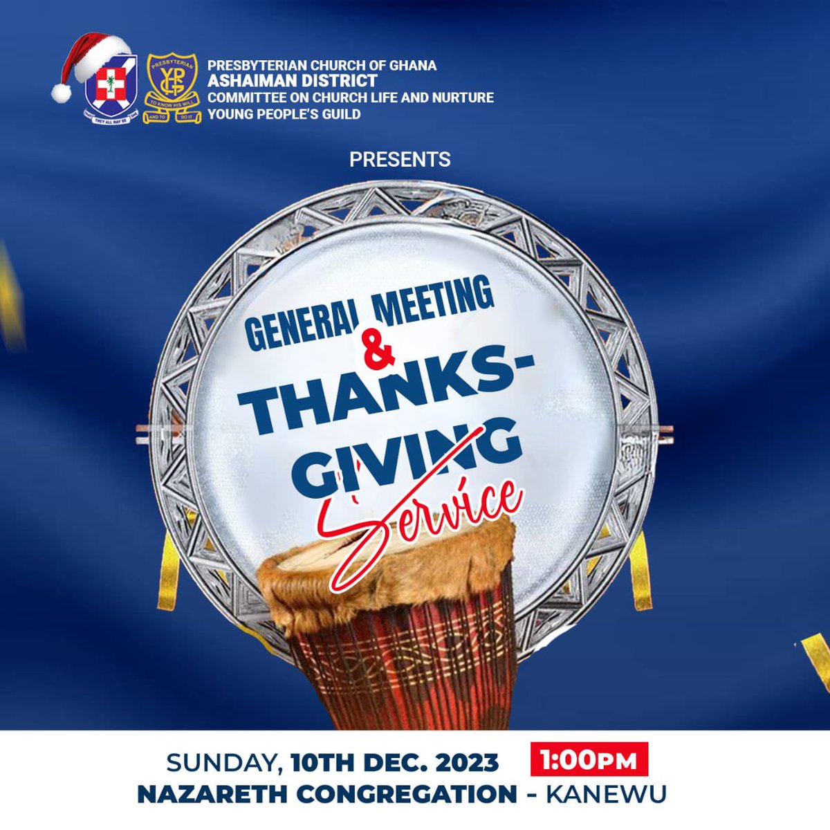 AshDistrictYPG's tweet photo. We specially invite you to our end of year general meeting and thanksgiving happening on Sunday 10th December 2023 at the Nazareth congregation-kanewu Adjei Kojo. Come join us let reflect on the guild year and give thanks to God👯‍♀️🎊😘❤️💃💃. #ashaimandistrictypg #servicealltheway https://t.co/91dqhfjjWK