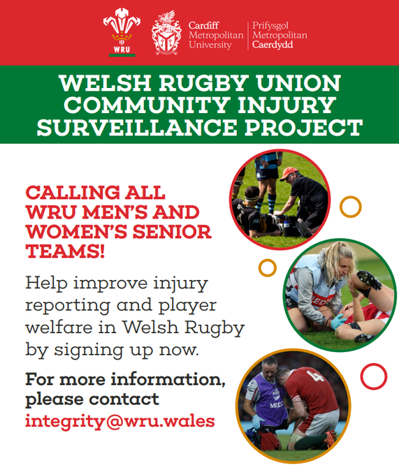 Calling all Men’s and Women’s Community Teams! Help improve player welfare in Welsh Rugby by signing up to our Injury Surveillance Project today! #InjuryPrevention #WRUPlayerWelfare #CommunityRugby #KeepRugbySafe