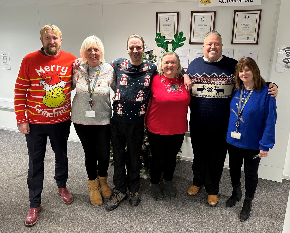 Trant_Eng's tweet photo. A great festive line up 🎄

@savechildrenuk National #ChristmasJumperDay has arrived at the Trant Engineering Ltd offices 🎅⛄

By pulling on our Christmassy knits and donating, we are supporting children in the UK and around the world to keep safe, healthy, and learning❤️ https://t.co/yX58mA00qr