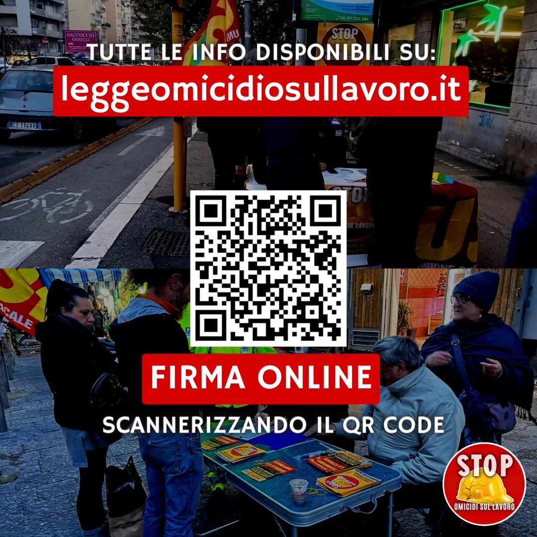 #firma per la #legge per l'introduzione del #reato di #omicidiosullavoro 

Mai più morti, mai più feriti. 

#salute
#sicurezza 
#lavoro
#mortisullavoro
#sciopero