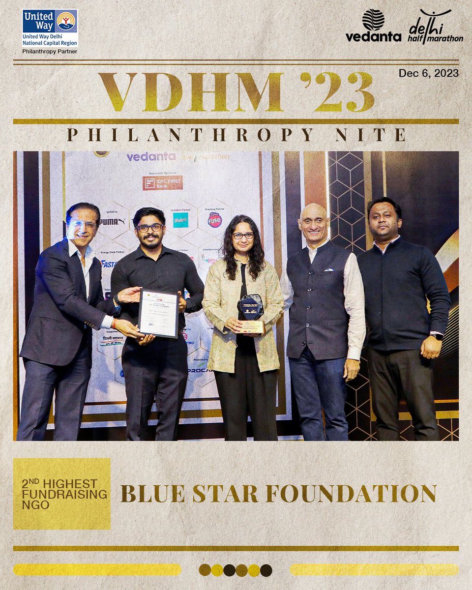 DelhiHM_'s tweet image. We salute the exceptional efforts and unwavering commitment of these organisations, who raised the highest funds by an NGO at the #VedantaDHM23. 🙌

🥇 Udayan Care
🥈 Blue Star Foundation
🥉 Etasha Society

#RangDeDilli