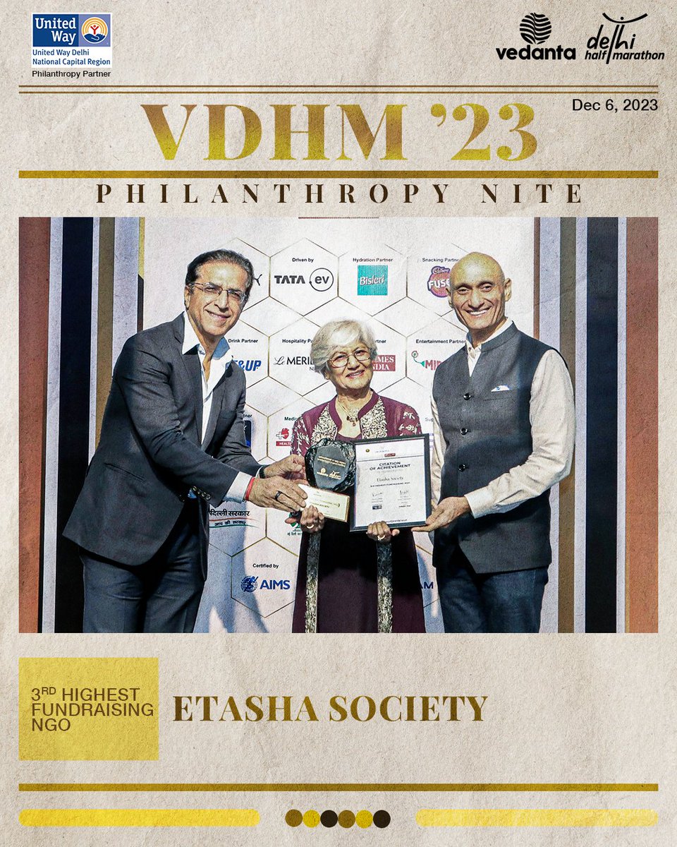 DelhiHM_'s tweet image. We salute the exceptional efforts and unwavering commitment of these organisations, who raised the highest funds by an NGO at the #VedantaDHM23. 🙌

🥇 Udayan Care
🥈 Blue Star Foundation
🥉 Etasha Society

#RangDeDilli