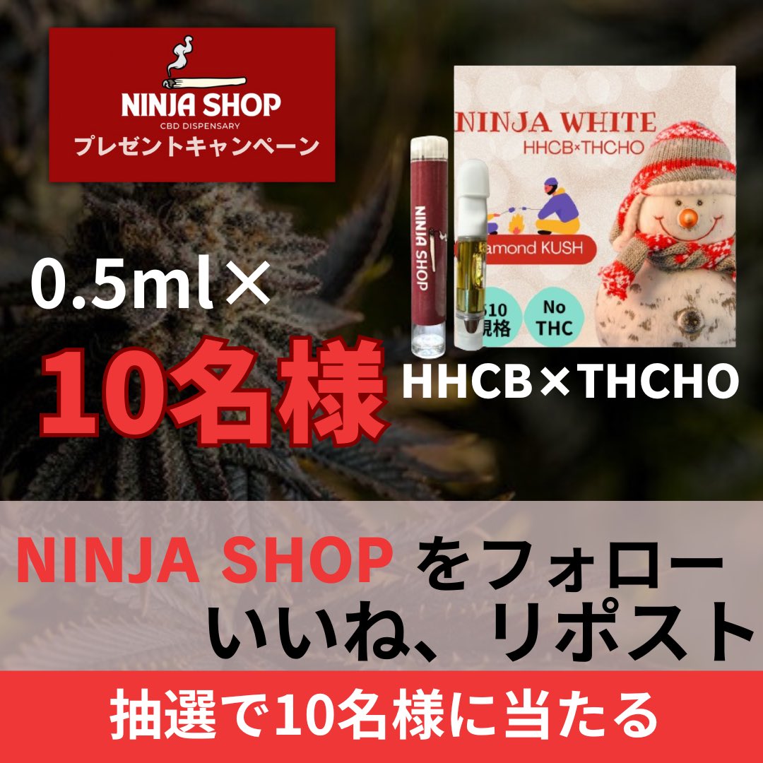 ドカンと1発NINJA ゲリラ🎁
  #10名様に 

✅いいね、リポスト、引用リポスト
✅ <a href="/NinjaThch/">NINJA SHOP 【公式】</a> をフォロー！

【当選商品】
NINJA WHITE  #HHCB  #THCHO 
とろ〜んととろけるインディカ⛄️
 
よーいドン‼️

購入先⇒ninjacbd420.com