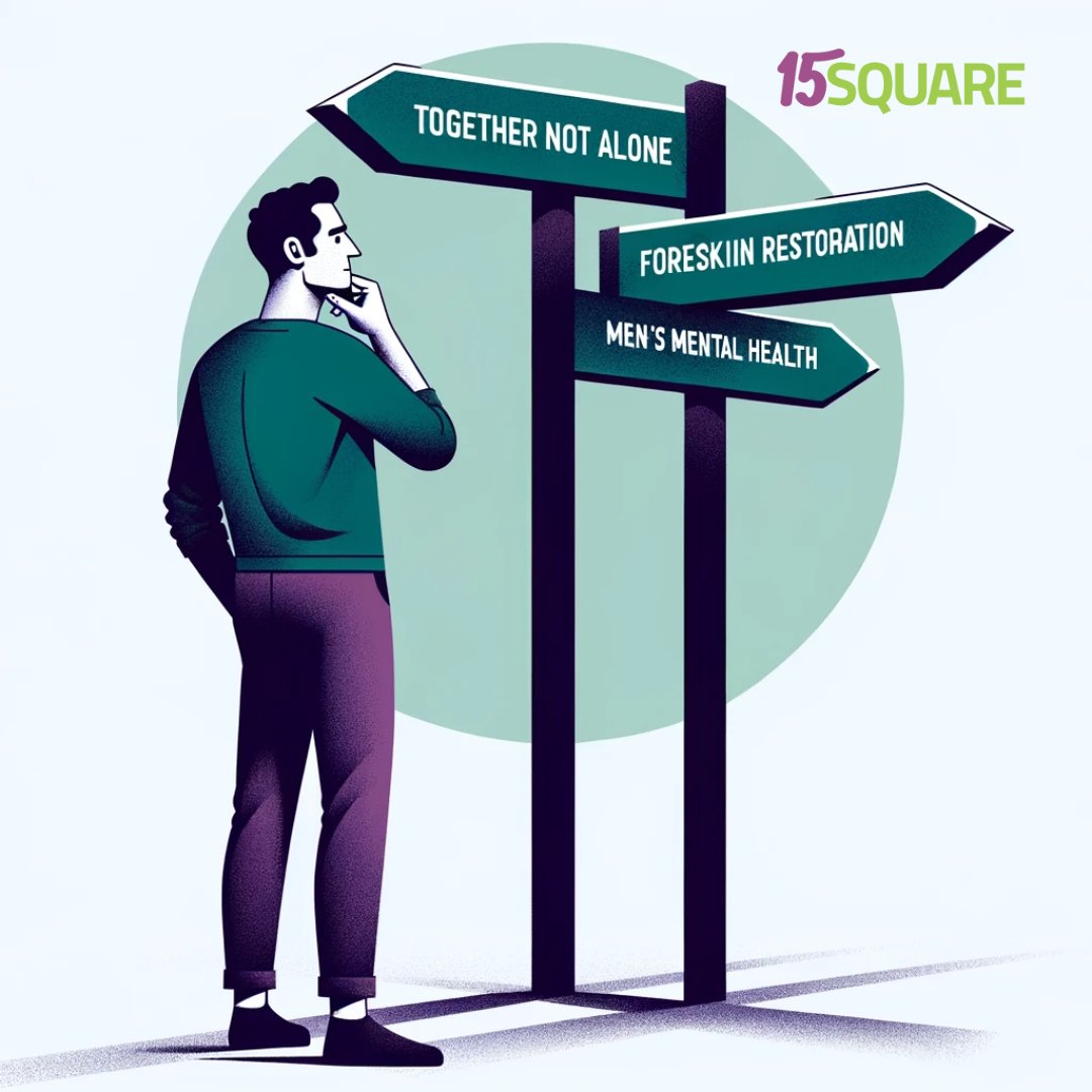 15__Square's tweet photo. At every crossroad, there's a choice. 15 Square guides men towards support meetings and wellbeing. Choose your path with us. #PathToWellbeing #MensMentalHealth https://t.co/asMCrhD37x https://t.co/TPAc6adDzv