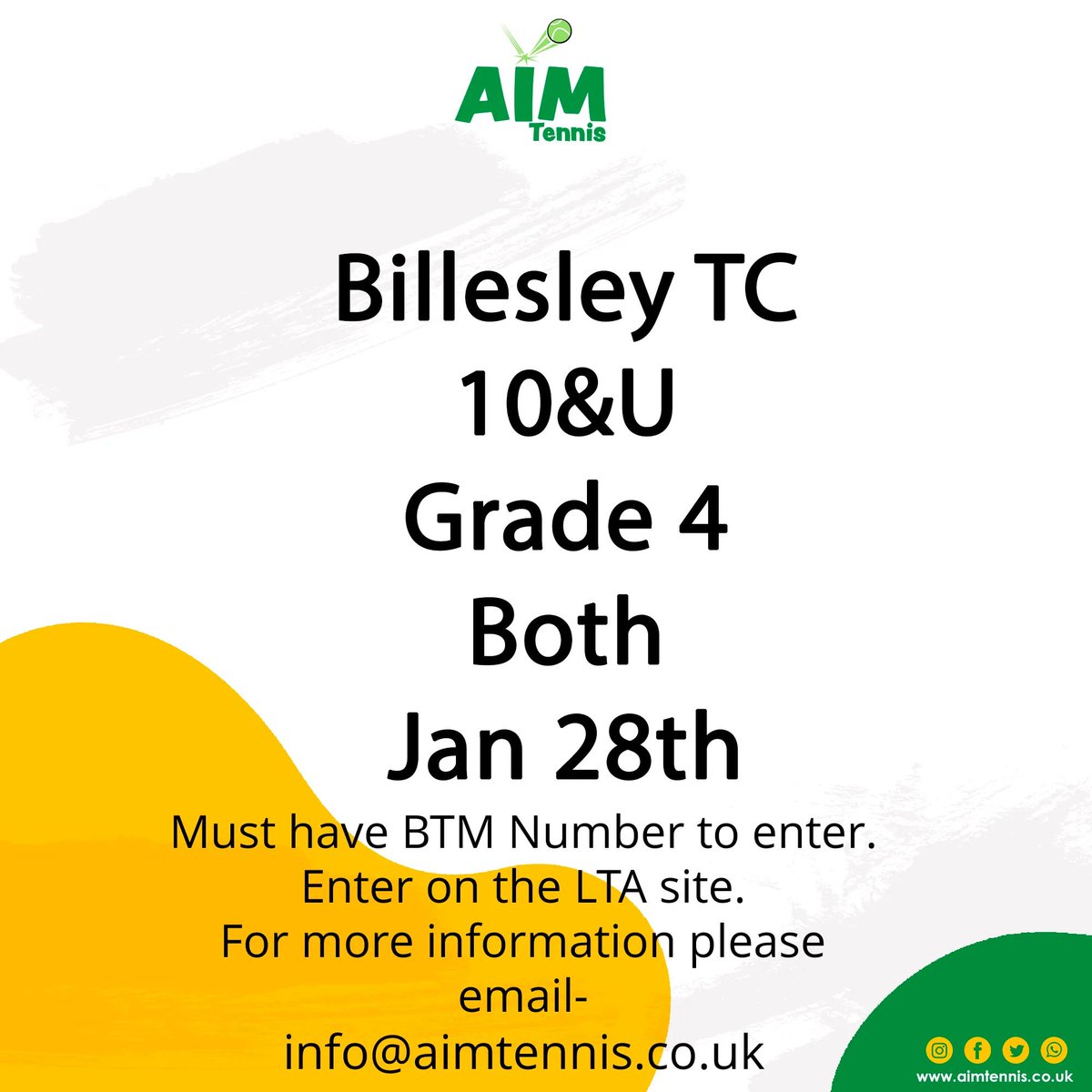 Take a look at our 10U event <a href="/BillesleyTennis/">Billesley Tennis</a>
#tennis #sport #tournament