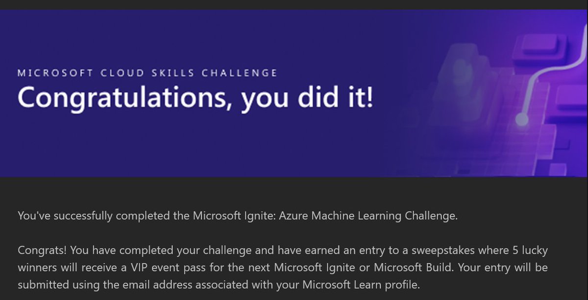 Completed my 4th #CloudSkillsChallenge #msignite 2023 
Start your own journey here: microsoft.com/en-US/cloudski… 
#mslearn #alwayslearning #ml #AI #cloud #azure