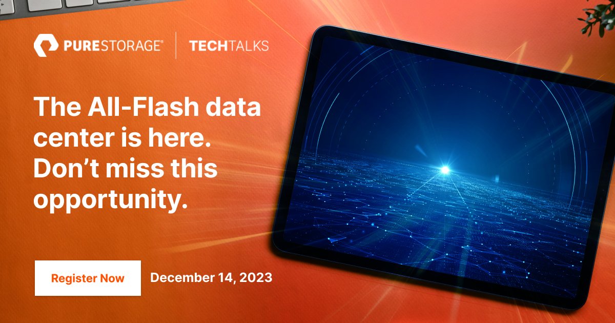📆 Únase a nuestro #TechTalk el 14 de diciembre para conocer la familia Pure//E que incluye FlashBlade//E™ y FlashArray//E™con todas las ventajas del #centro de datos all-flash.all-flash sin el coste continuo del disco.

🔎 Registro: bit.ly/3uGKCRb

#PureStorage