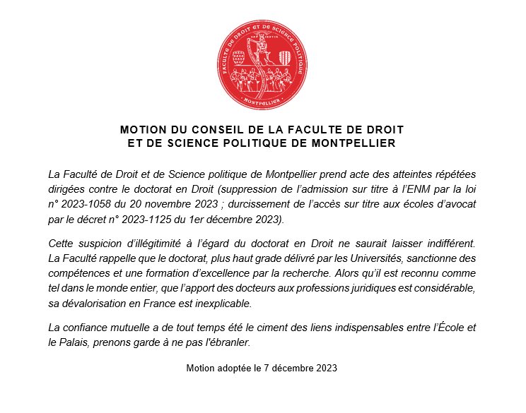 Motion du Conseil de la Faculté de Droit et de Science politique de Montpellier