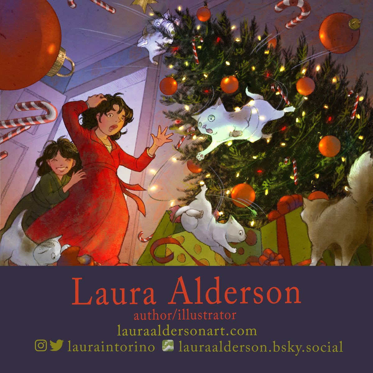 Happy holidays however you celebrate them! With best wishes from Laura Alderson, kidlit artist and author. Looking to exchange the gift of representation! #kidlitartpostcard