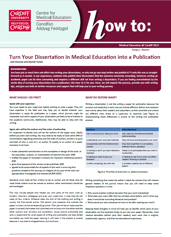 mededcardiff's tweet photo. We have published a new How To: Turn Your Dissertation in Medical Education into a Publication
https://t.co/u0Fnf6jd9U
@MichalTombskatz @GreyLiterature https://t.co/ZxlsZbh9I1