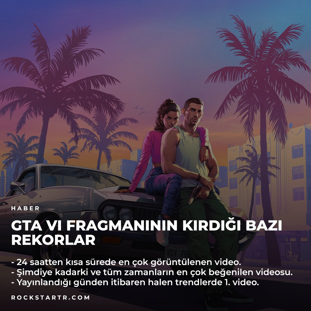 GTA VI fragmanının kırdığı bazı rekorlar:

#rockstargames #rockstar #gtavi #gta6 #gtavice #vicecity #vice #grandtheftautoVI #gta #grandtheftauto6 #youtube #game #games #gaming #GTA6trailer