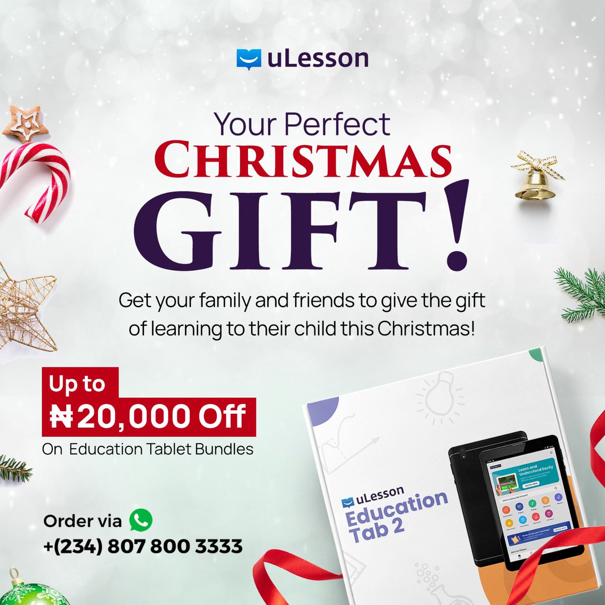 ulessonapp's tweet image. It’s almost holiday season &amp;amp; it’s only right that you make it extra special for your favorite growing mind!🎁

You can do just that by gifting them the uLesson Education tab 2, and save up to 20,000 while at it!😉

Order via WhatsApp +2348078003333 now!

#uLesson #uLessonTab2…