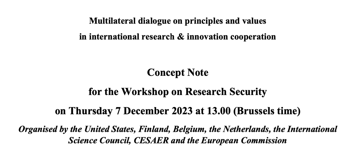 After months of preparation the workshop is now running with @CESAER_SnT support! While invitation-only and under Chatham House rule, a public report will be made available via research-and-innovation.ec.europa.eu/strategy/strat… Key area to advance together with global partners!