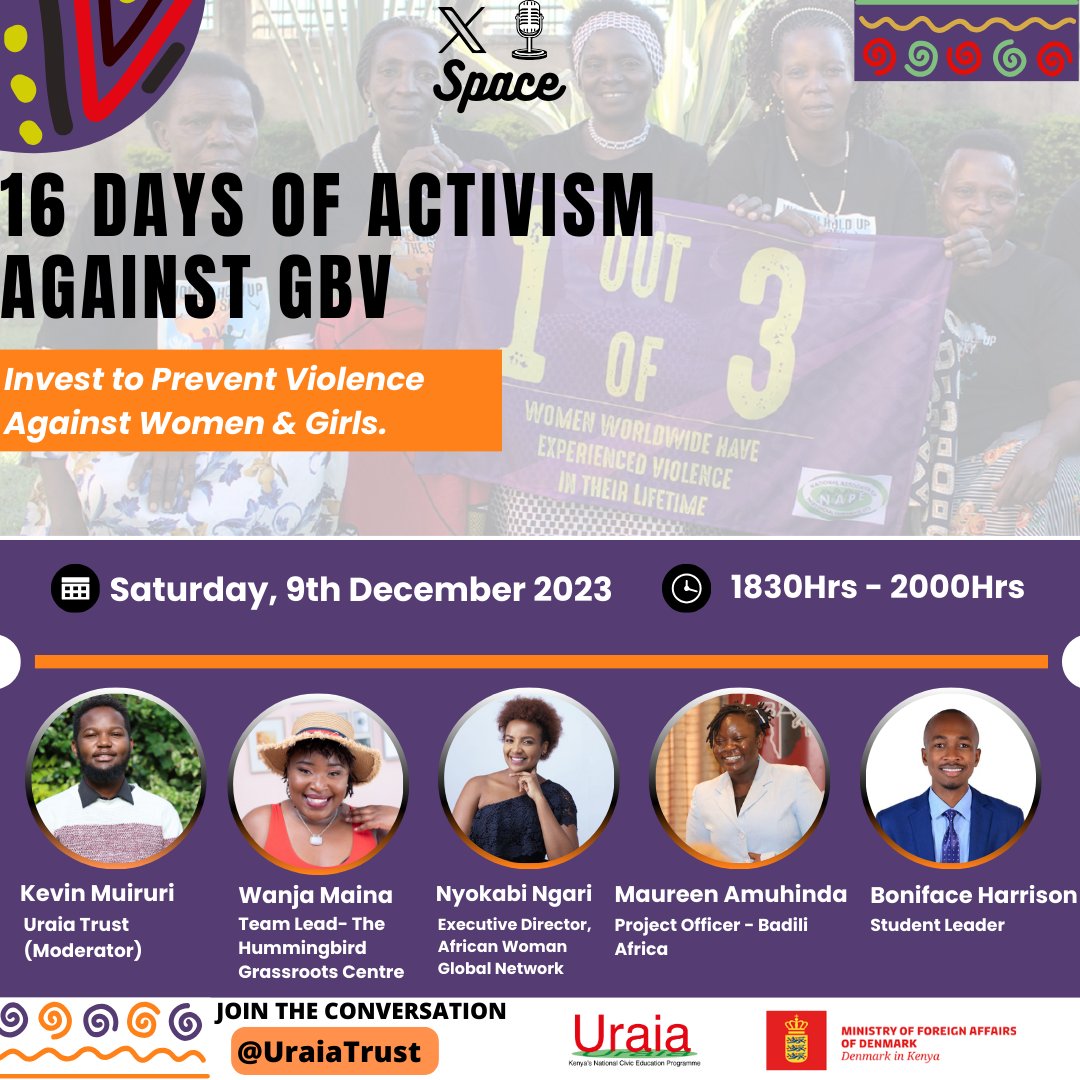 UraiaTrust's tweet photo. We will be hosting our first ever twitter space this Saturday from 6:30pm to 8:00pm, the topic will be “Invest to prevent Violence against Women and girls” this will be one conversation you won’t want to miss.
#uraiatrust
#genderequityuraia https://t.co/omf3BYIw6f