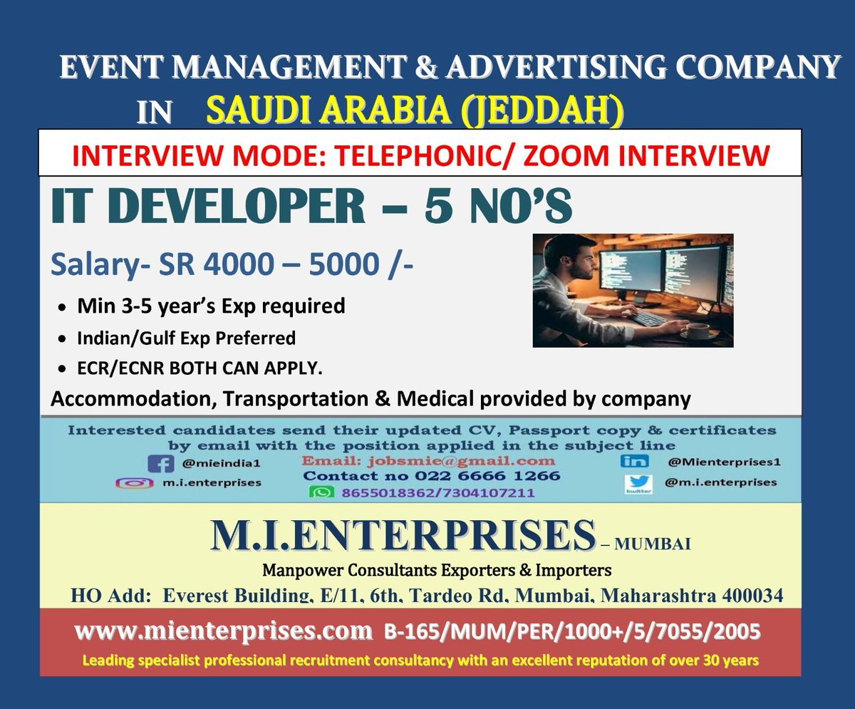 mi_enterprises's tweet photo. Greetings interested candidates can send their update resume on mentioned I'd&amp; mobile number  jobsmie@gmail.com/advmie@gamil.com WhatsApp:+91 8850807505 #hr #hrjobs #gulfjobs #omanjobs #saudiarabiajobs #qatarjobs #zoom #interview #cvselection #employment #new https://t.co/ILbgQZEZht