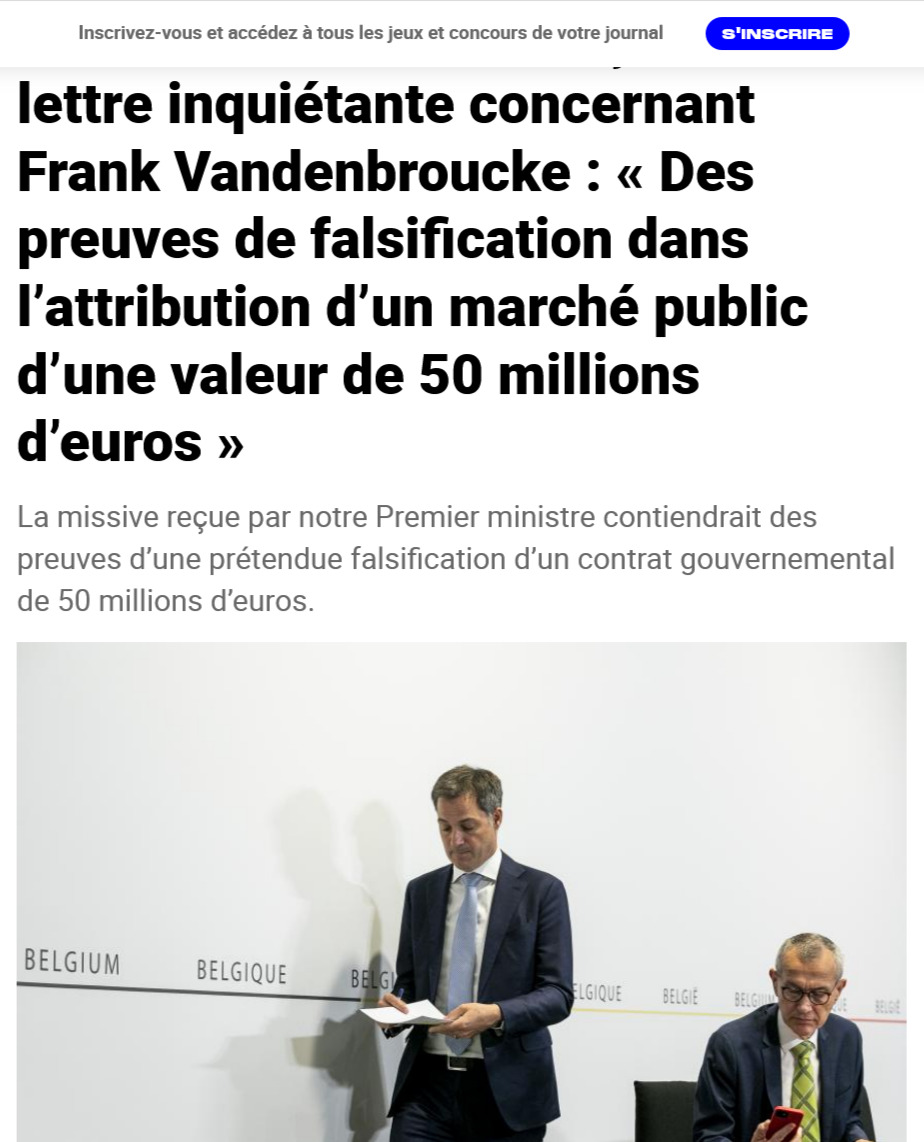 Alexander De Croo a reçu une lettre inquiétante concernant Frank Vandenbroucke : « Des preuves de falsification dans l’attribution d’un marché public d’une valeur de 50 millions d’euros » La missive reçue par notre Premier ministre contiendrait des preuves d’une prétendue…