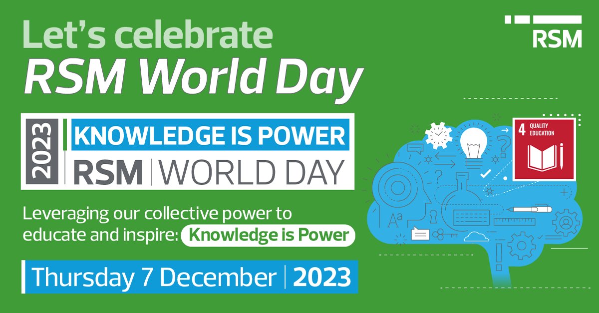 RSM_Global's tweet photo. It’s RSM World Day! 🌏

We’re joining 57,000 of our global colleagues to celebrate our commitment to the UN Global Compact and committing to the UN Sustainable Development Goals, signifying the importance of ESG to our long-term success. 🤝📚

#RSMWorldDay2023 #KnowledgeIsPower https://t.co/78ZnQJHiA2