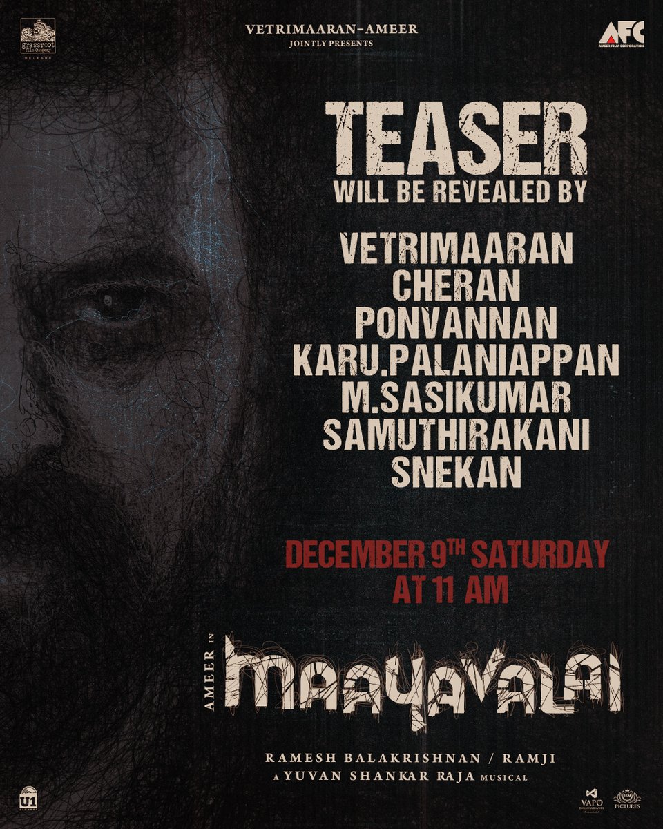 Mayavalai's tweet photo. #Maayavalai Teaser to be released by #Vetrimaaran @directorcheran @ponvannansapien @karupalaniappan @SasikumarDir @thondankani @KavingarSnekan on December 9th (Saturday) at 11.00 AM

@GrassRootFilmCo @directorameer @afcmovies @jsmpicture @arjaffersadiq #RameshBalaKrishnan https://t.co/bQ0BQrhx7F