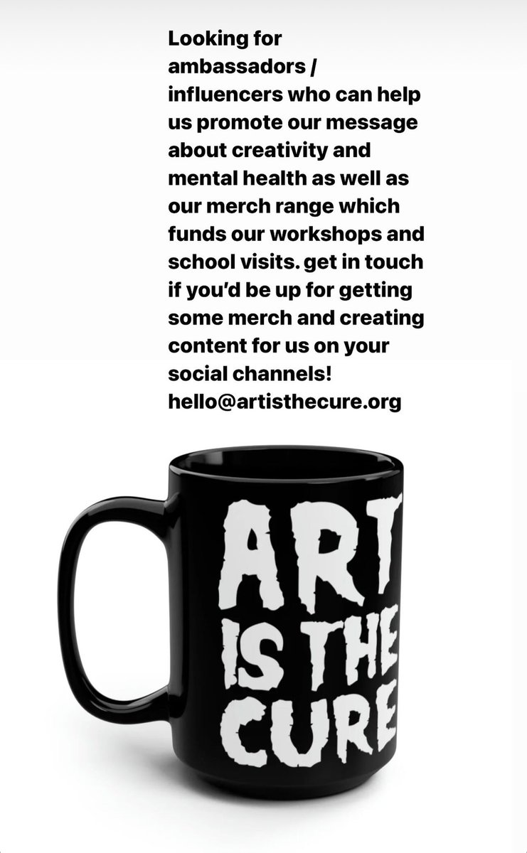 artisthecure's tweet photo. Looking for #Influencer people and artist ambassadors who can help us promote our non profit organisation and merch range. Get in touch if you want to be part of our community, rep the merch and spread the word about mental health!! https://t.co/nfg550aIkD